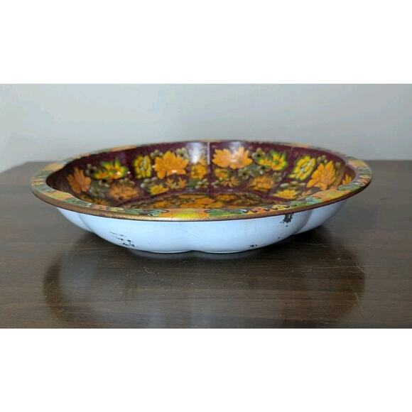 Daher Decorated Ware Tin Bowl Round Floral Orange Yellow Made In England 1971 - Picture 2 of 7